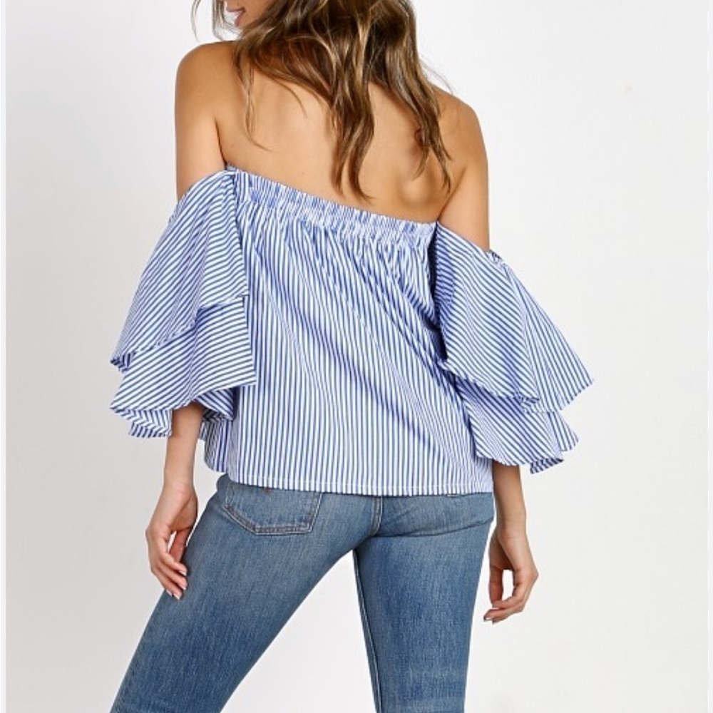 Faithfull the Brand Cotton House Top Louvre Stripe Print in dark blue and white